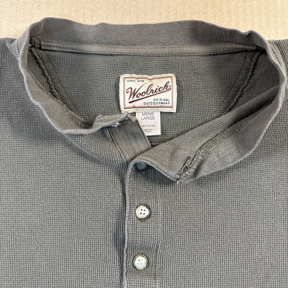 Woolrich Mens Long Sleeve Henley Shirt Tee Thermal Waffle Knit Brown Size LG